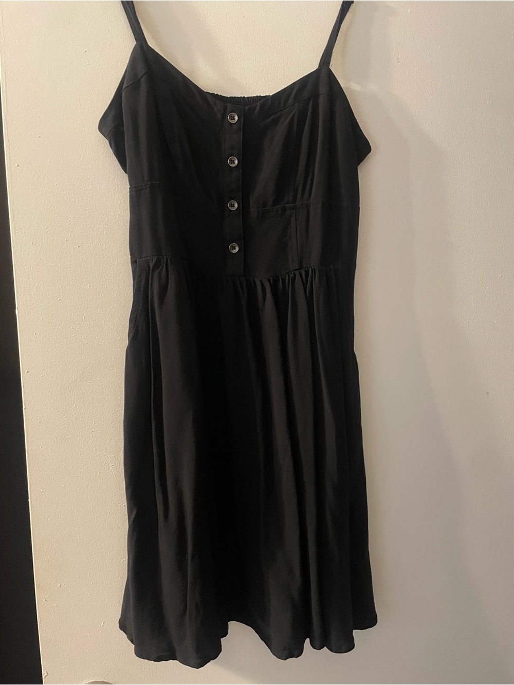 Express Black Spaghetti-Strap Button Mini Dress